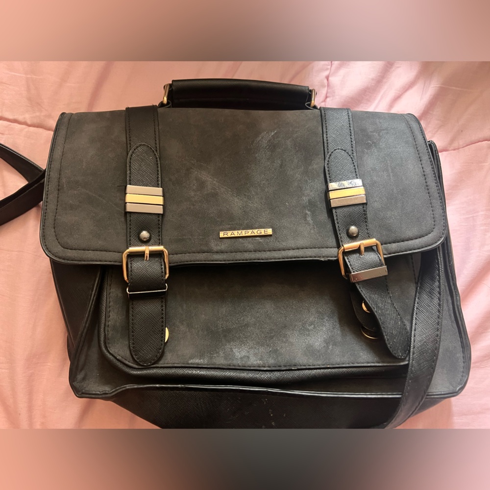 Rampage Black Crossbody Satchel with Gold Hardware